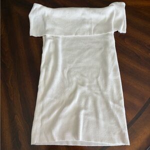 Express White Ribbed Off-Shoulder Foldover Top